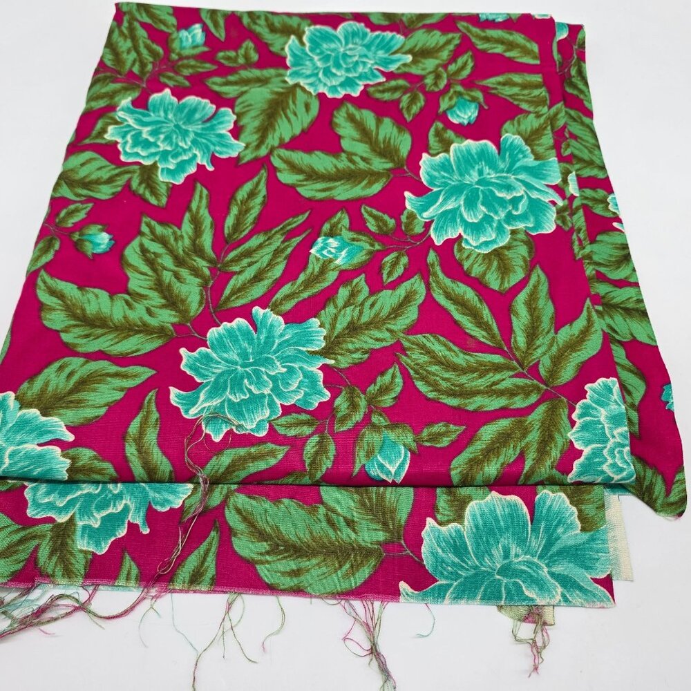 Apparel Fabric Floral Pink & Green Poly Blend 2yds - 34 inches 44" Wide Hawaiian